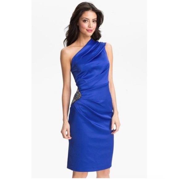 Eliza J Women’s Draped One Shoulder Royal Blue Jewel Rhinestone Cocktail Dress 6 - Picture 1 of 12